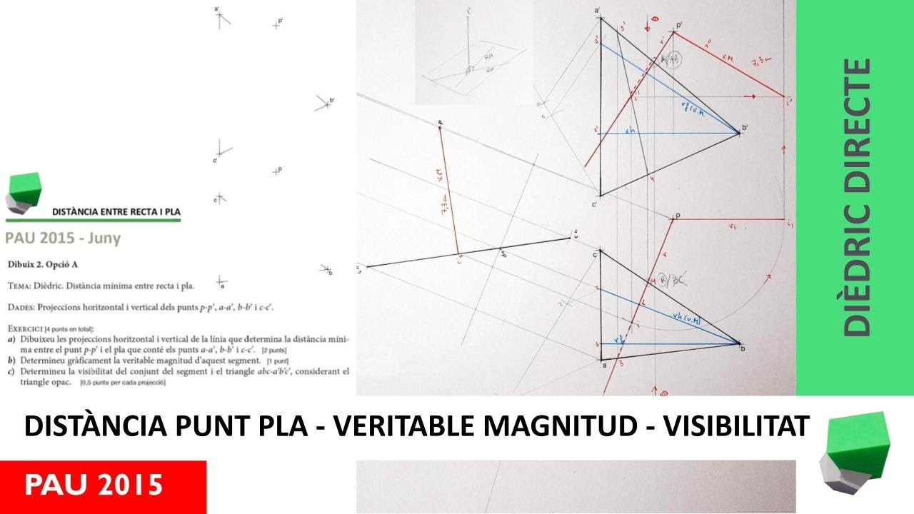 Distància PUNT-PLA, veritable magnitud i visibilitat - PAU 2015 - Dièdric directe de Josep Dibuix Tècnic IDC