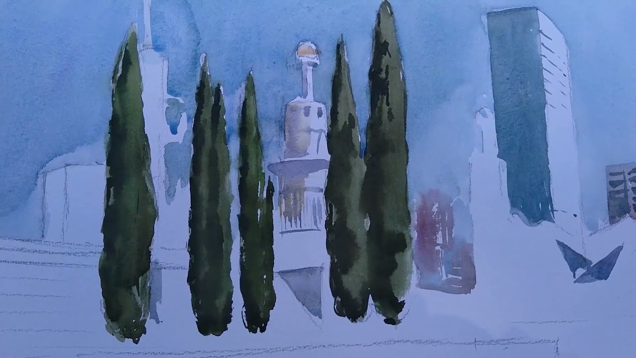 Watercolor "Parc de Barcelona" de Oscar Sanchis Palomino