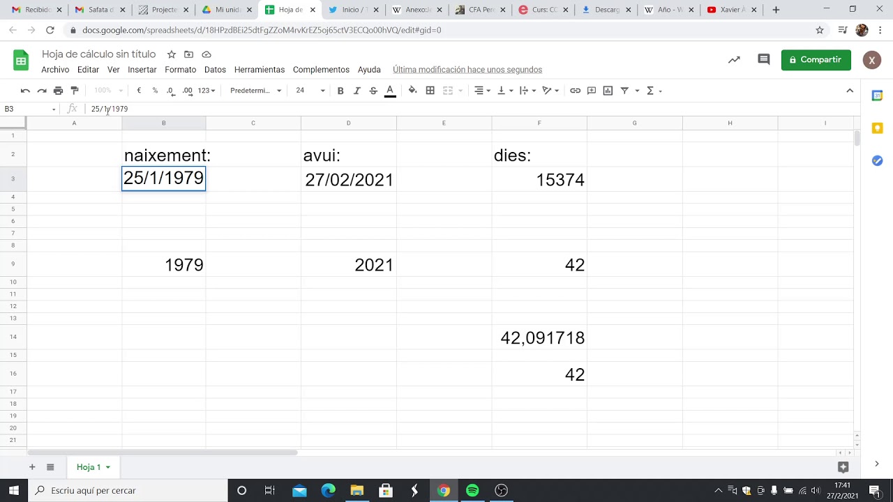 Com calcular edats a partir de dates de naixement amb un full de càlcul de Xavier Àgueda COMPETIC