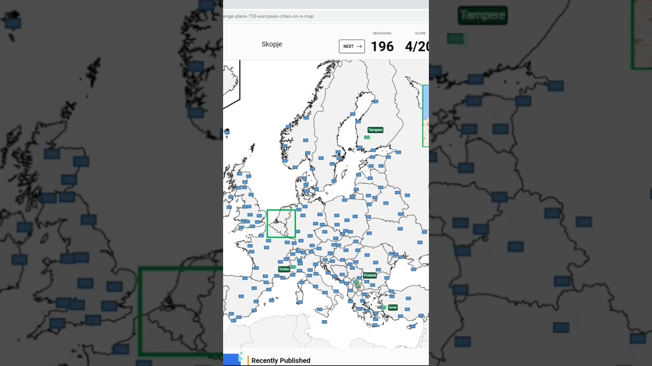REPTE: Col•locar 200 ciutats d'Europa - Sporcle de Geocat