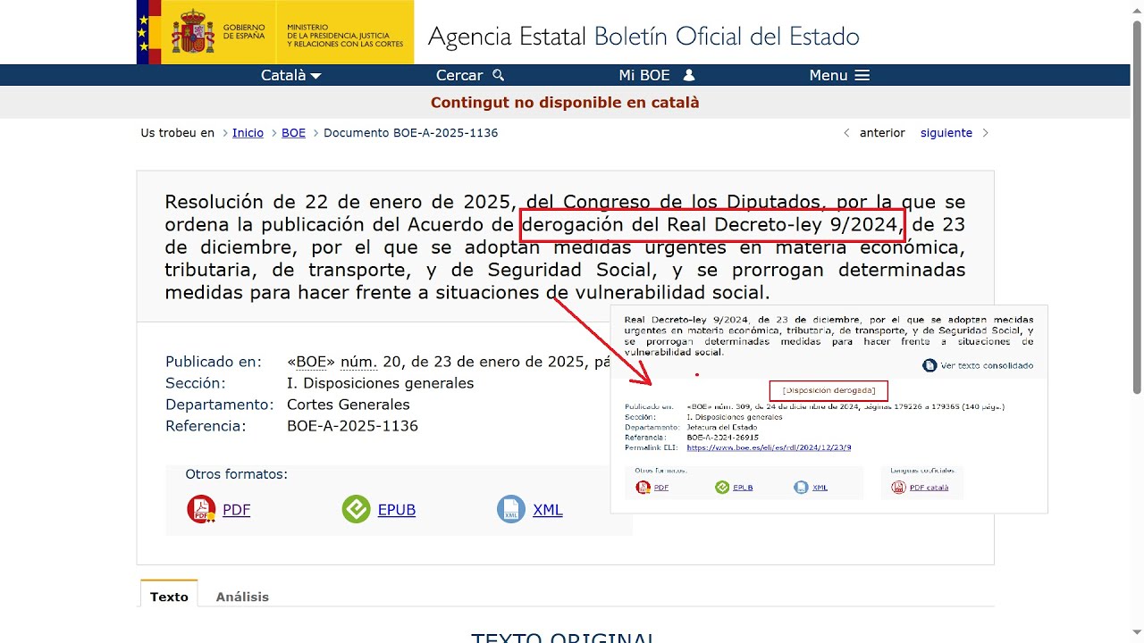 BOE-A-2025-1136, votació del dia 22 de gener del 2025 al Congrés. Derogació del BOE-A-2024-26915 de Emilio López