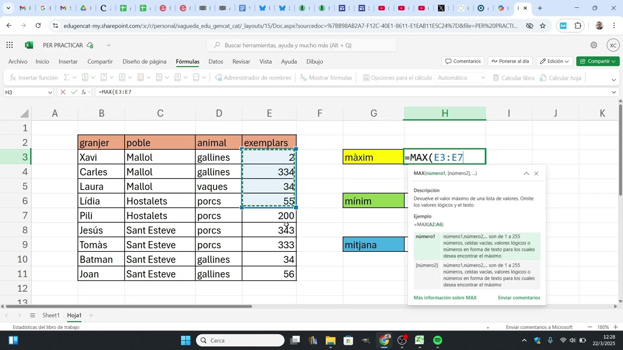 Introducció a les funcions d'Excel amb els exemples de les funcions MAX(), MIN() i MITJANA() de Xavier Àgueda COMPETIC