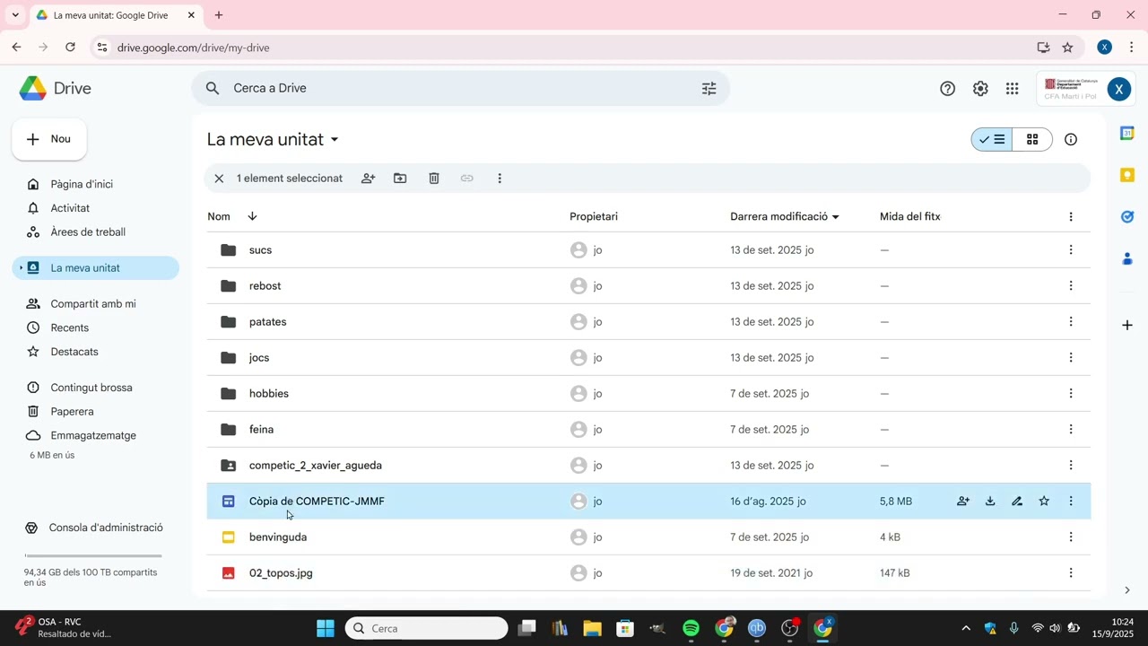 Com posar coses dins d'una carpeta de Google Drive de Xavier Àgueda COMPETIC