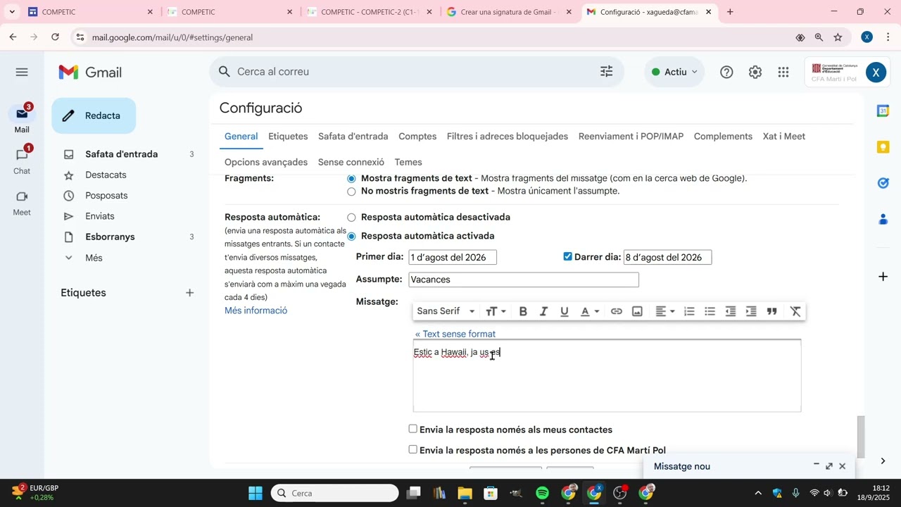 Com programar correus de resposta automàtica amb Gmail de Xavier Àgueda COMPETIC