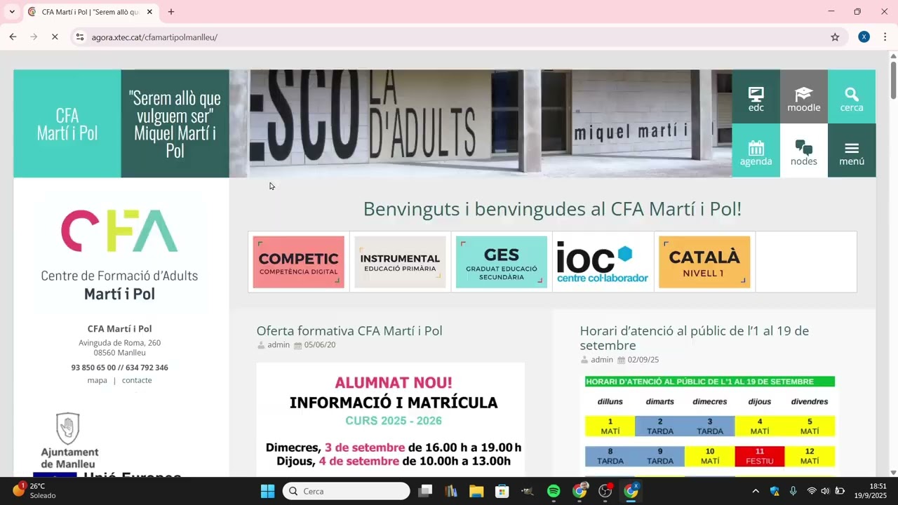 Presentació de l'entorn virtual d'aprenentatge de COMPETIC al CFA Martí i Pol de Xavier Àgueda COMPETIC