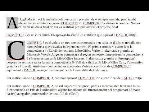 Com fer servir caplletres per destacar la primera lletra d'un paràgraf amb Libreoffice Writer de Xavier Àgueda COMPETIC