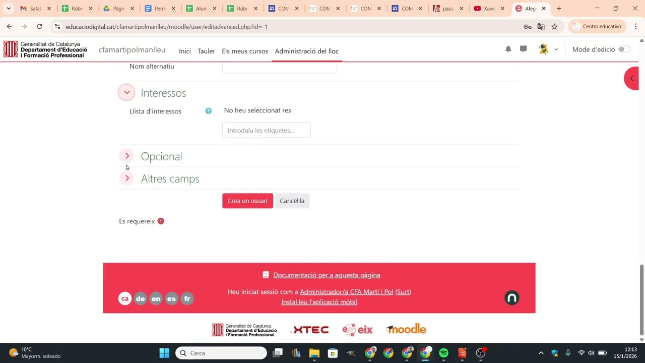 Com crear un usuari de Moodle de Xavier Àgueda COMPETIC