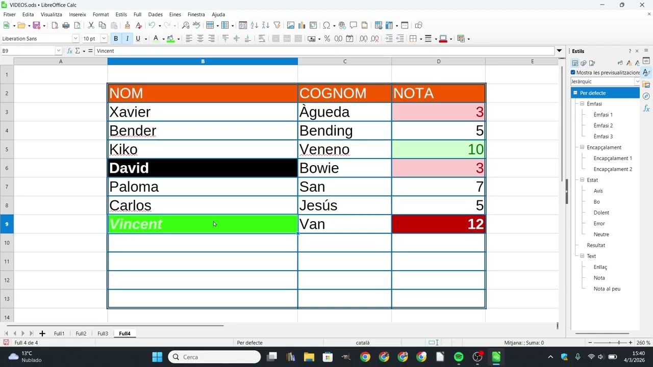 Com treballar amb els estils de cel·la de Libreoffice Calc de Xavier Àgueda COMPETIC