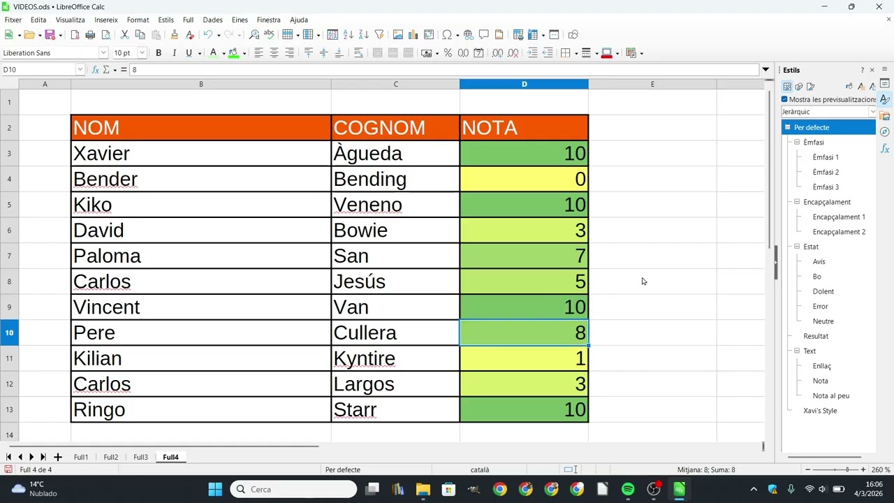 Com posar format condicional d'escala de colors amb Libreoffice Calc. de Xavier Àgueda COMPETIC