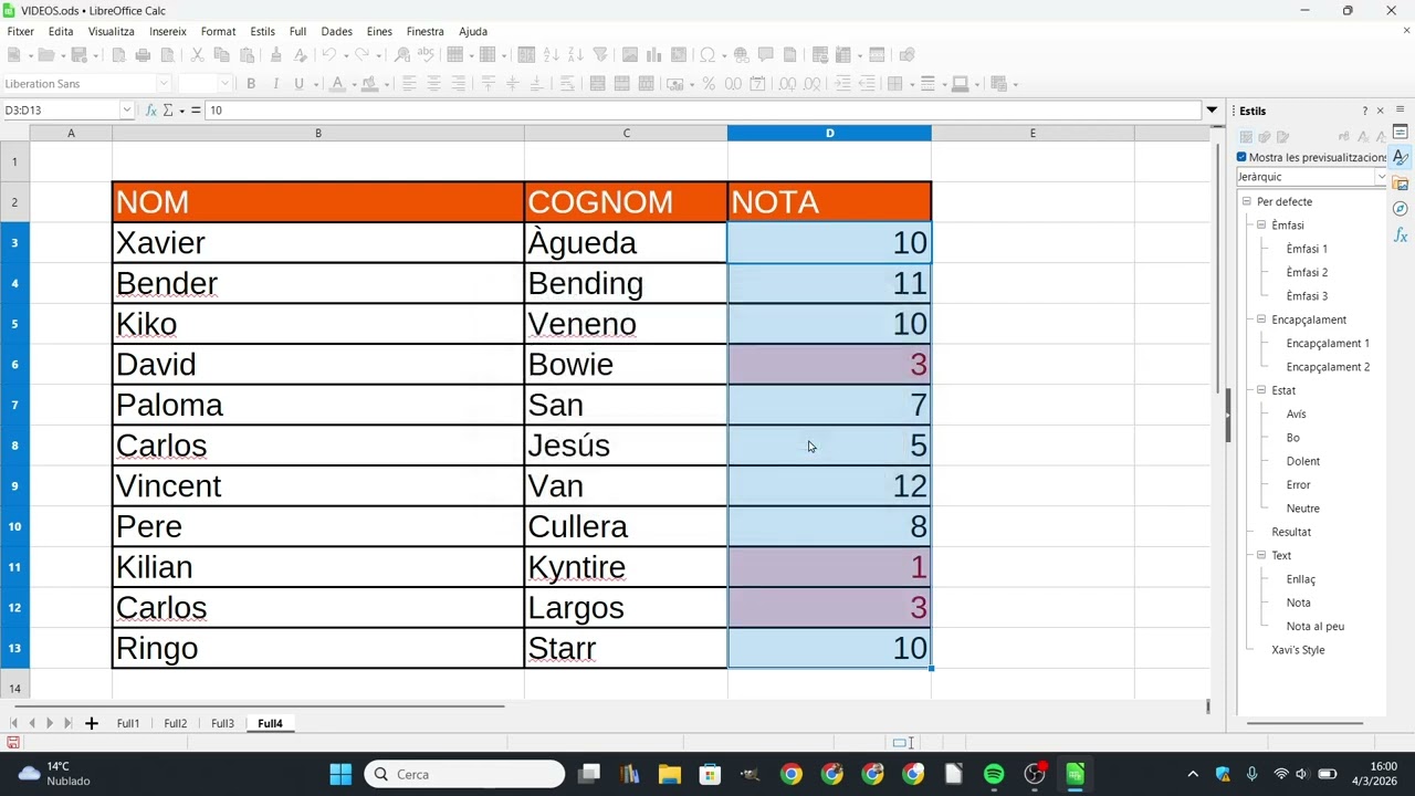 Com posar formats condicionals amb Libreoffice Calc de Xavier Àgueda COMPETIC