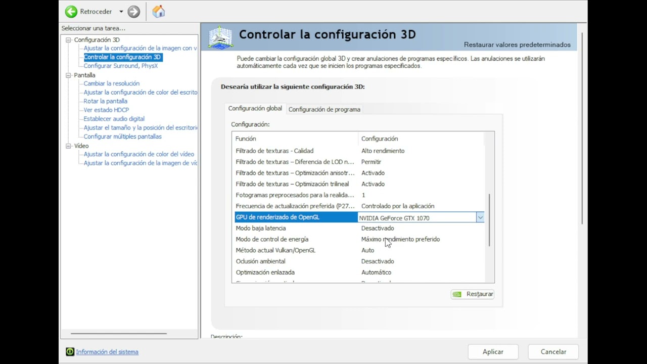 Configuración Panel Nvidia de Míriam Haze
