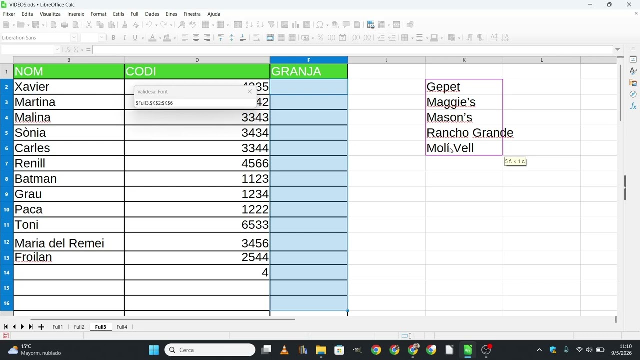Com crear menús desplegables per triar elements d'una llista amb Libreoffice Calc de Xavier Àgueda COMPETIC
